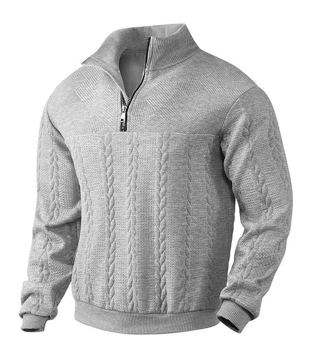Men's Cable Knit Sweater Quarter-Zip Pullover - Heather Gray