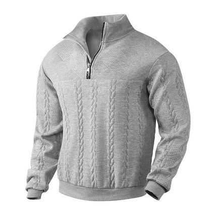 Men's Cable Knit Sweater Quarter-Zip Pullover - Heather Gray