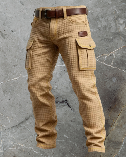Jean cargo en denim décontracté avec texture matelassée et multi-poches pour homme