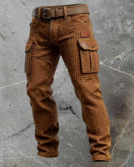 Jean cargo en denim décontracté avec texture matelassée et multi-poches pour homme