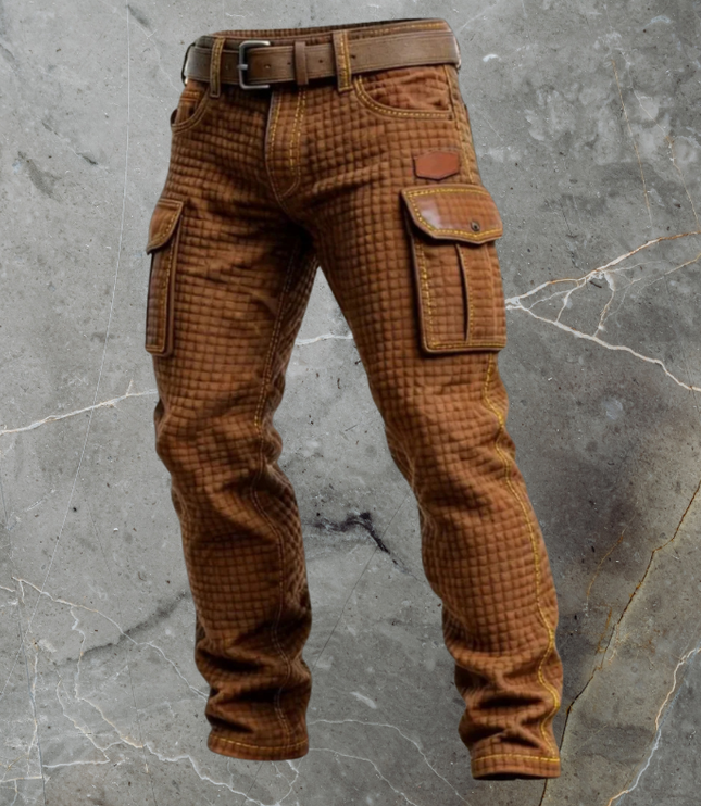 Jean cargo en denim décontracté avec texture matelassée et multi-poches pour homme