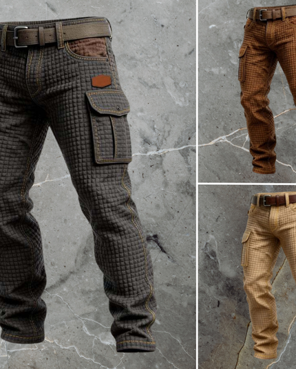 Jean cargo en denim décontracté avec texture matelassée et multi-poches pour homme