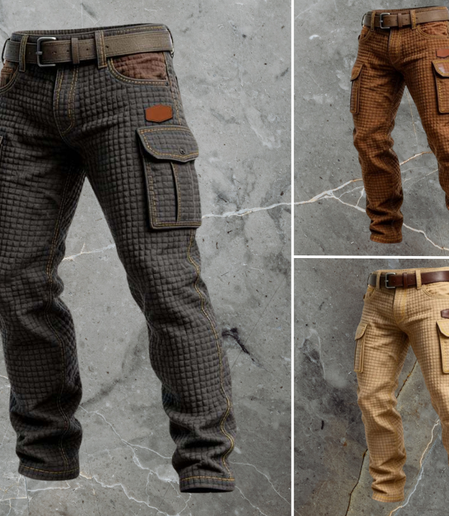 Jean cargo en denim décontracté avec texture matelassée et multi-poches pour homme