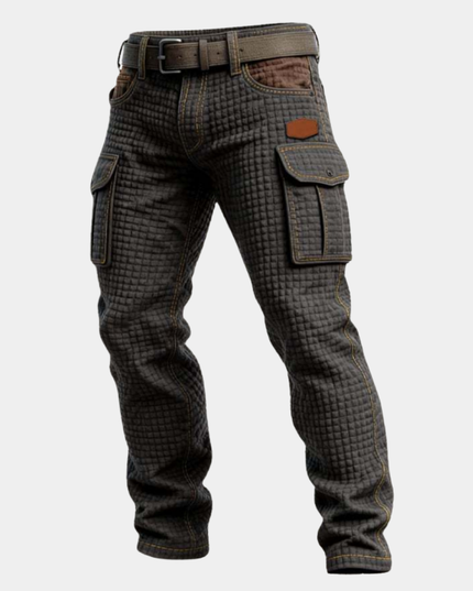Jean cargo en denim décontracté avec texture matelassée et multi-poches pour homme