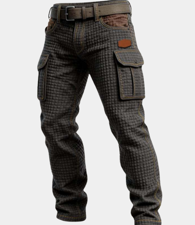 Jean cargo en denim décontracté avec texture matelassée et multi-poches pour homme