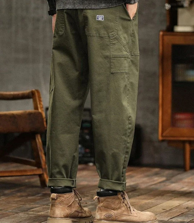 Pantalon cargo à jambe droite décontractée avec multi-poches pour homme, vêtement de travail