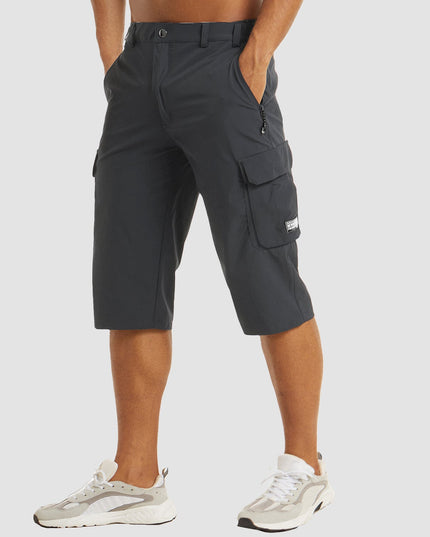 Dark charcoal cargo pocket shorts knee length with flap pockets