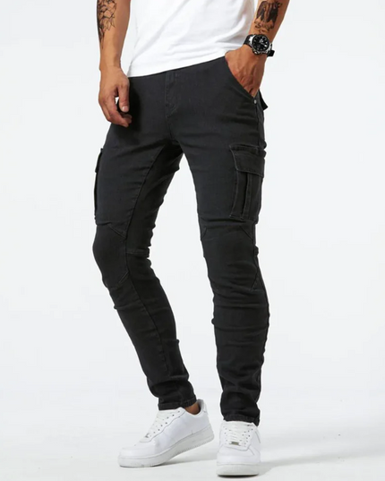 Jean cargo skinny à coupe slim avec multi-poches latérales pour homme