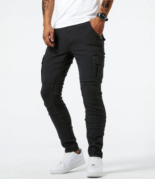 Jean cargo skinny à coupe slim avec multi-poches latérales pour homme