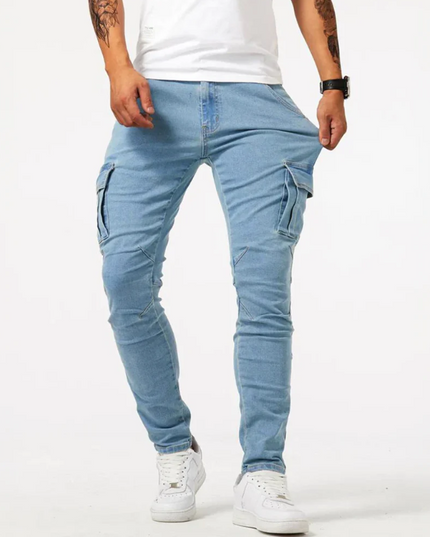 Jean cargo skinny à coupe slim avec multi-poches latérales pour homme