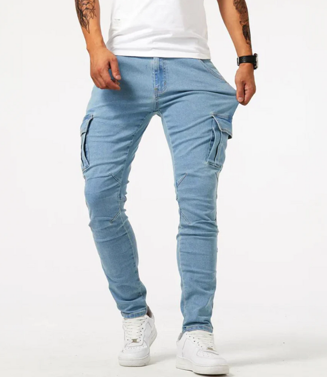 Jean cargo skinny à coupe slim avec multi-poches latérales pour homme