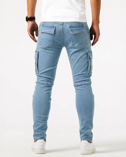 Jean cargo skinny à coupe slim avec multi-poches latérales pour homme