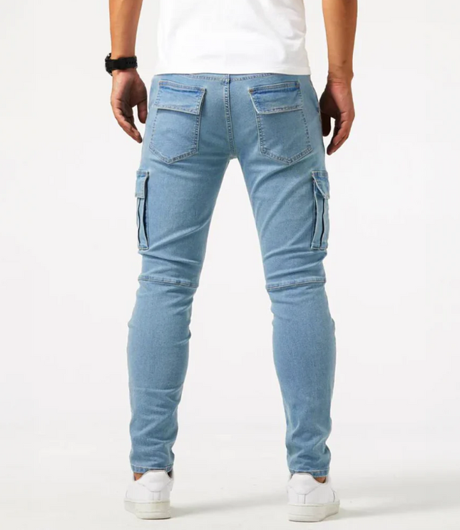 Jean cargo skinny à coupe slim avec multi-poches latérales pour homme