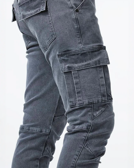Jean cargo skinny à coupe slim avec multi-poches latérales pour homme