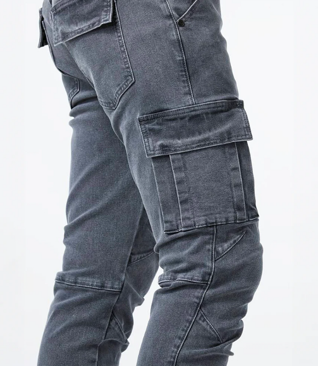 Jean cargo skinny à coupe slim avec multi-poches latérales pour homme