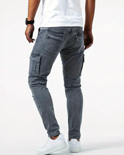 Jean cargo skinny à coupe slim avec multi-poches latérales pour homme
