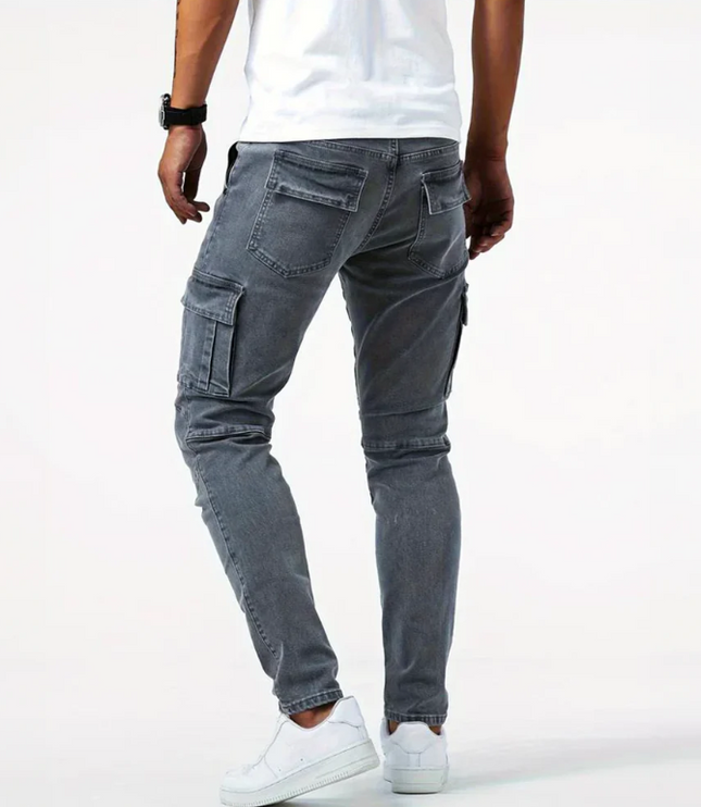 Jean cargo skinny à coupe slim avec multi-poches latérales pour homme