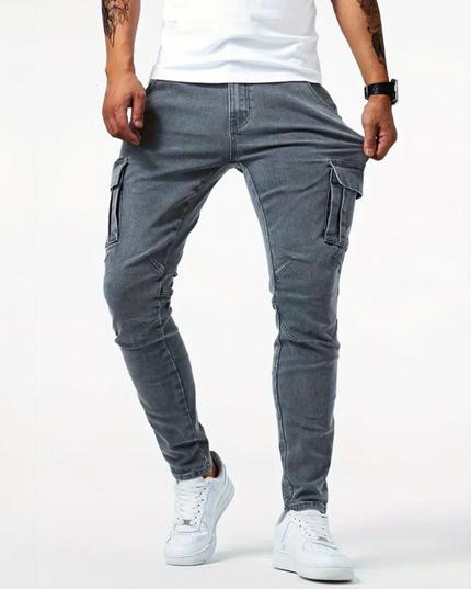 Jean cargo skinny à coupe slim avec multi-poches latérales pour homme