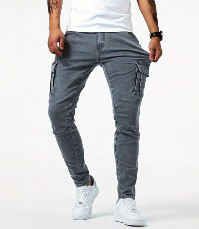 Jean cargo skinny à coupe slim avec multi-poches latérales pour homme