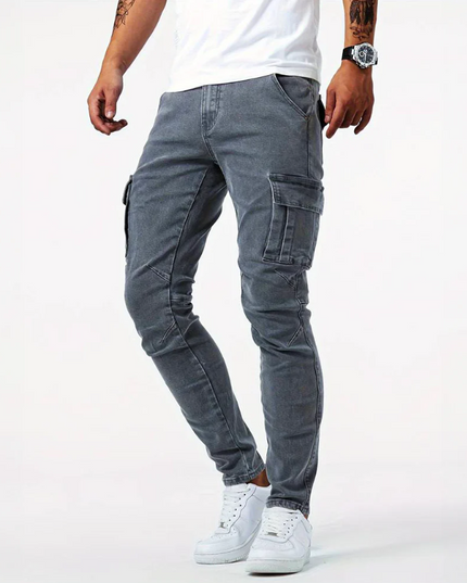 Jean cargo skinny à coupe slim avec multi-poches latérales pour homme