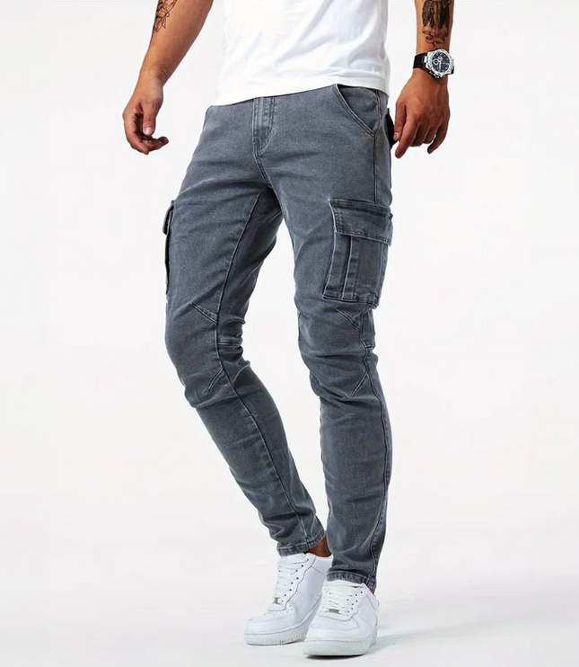 Jean cargo skinny à coupe slim avec multi-poches latérales pour homme