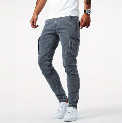 Jean cargo skinny à coupe slim avec multi-poches latérales pour homme