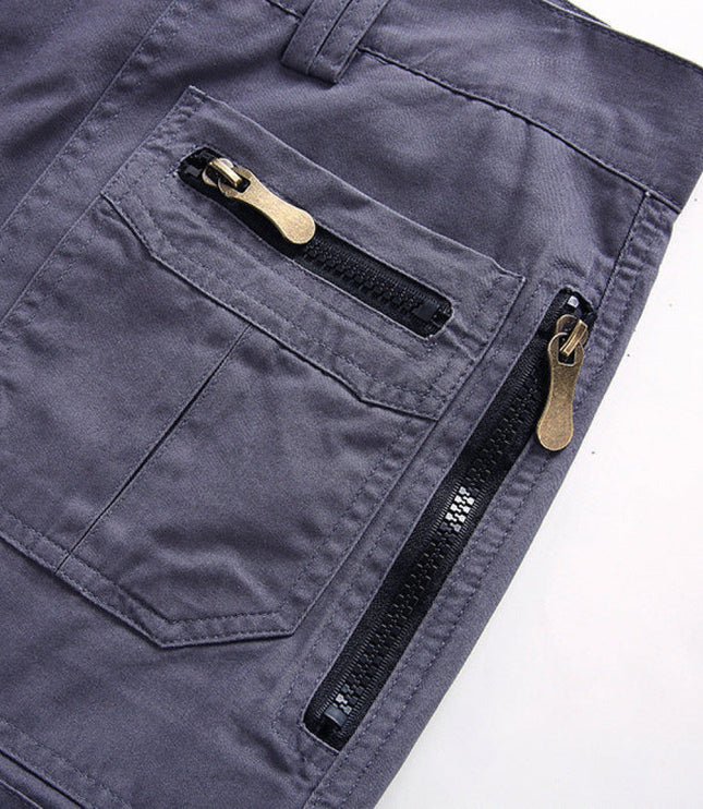 Shorts cargo à poches zippées longueur genou, coupe décontractée pour homme
