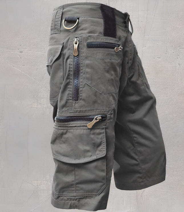 Shorts cargo à poches zippées longueur genou, coupe décontractée pour homme