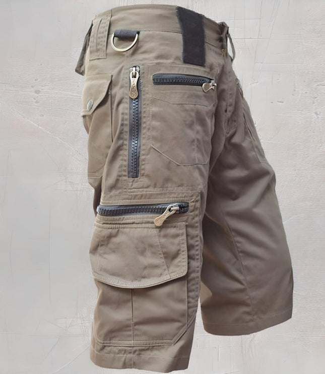 Shorts cargo à poches zippées longueur genou, coupe décontractée pour homme