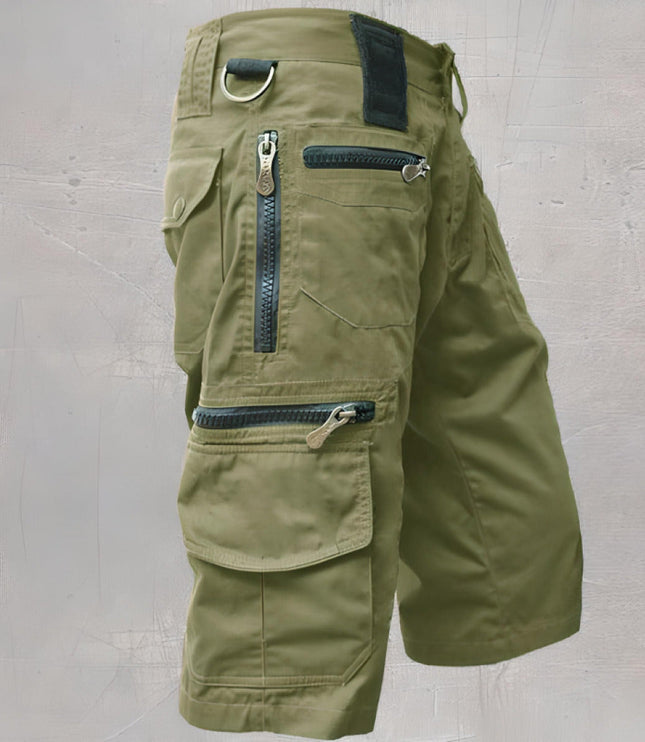 Shorts cargo à poches zippées longueur genou, coupe décontractée pour homme