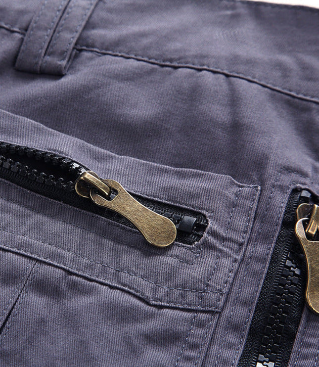 Shorts cargo à poches zippées longueur genou, coupe décontractée pour homme
