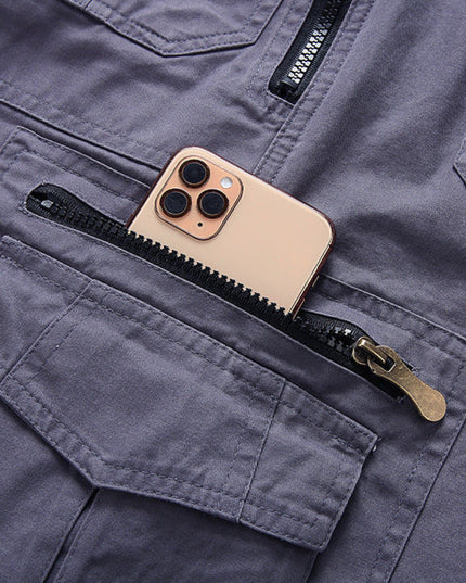 Shorts cargo à poches zippées longueur genou, coupe décontractée pour homme