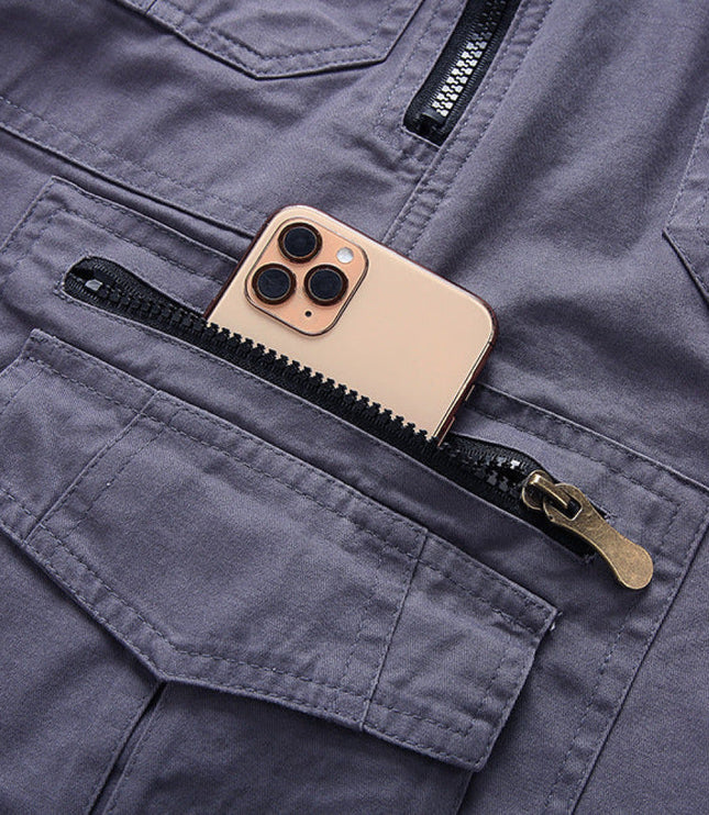 Shorts cargo à poches zippées longueur genou, coupe décontractée pour homme