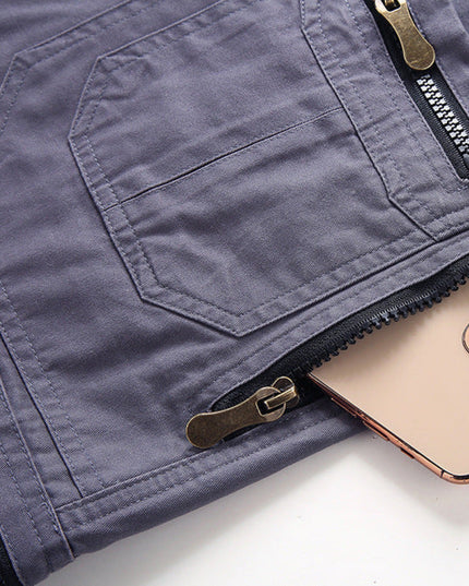 Shorts cargo à poches zippées longueur genou, coupe décontractée pour homme