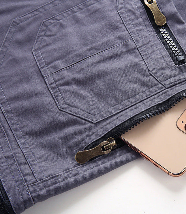 Shorts cargo à poches zippées longueur genou, coupe décontractée pour homme