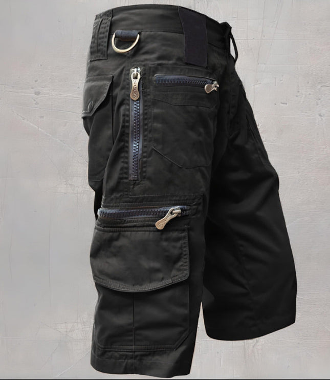 Shorts cargo à poches zippées longueur genou, coupe décontractée pour homme
