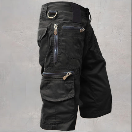 Shorts cargo à poches zippées longueur genou, coupe décontractée pour homme
