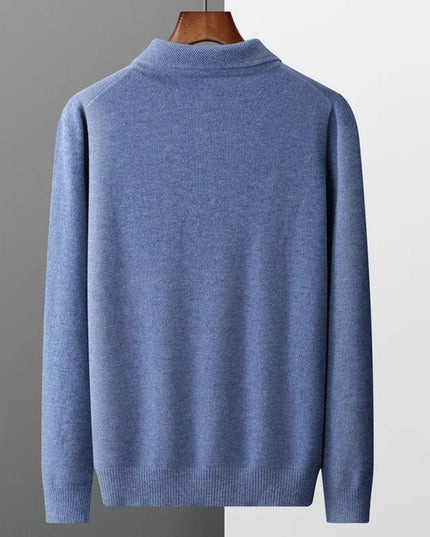 Men's Cashmere Polo Knit Sweater Long Sleeve Button Collar Pullover