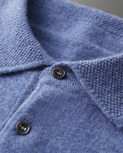 Men's Cashmere Polo Knit Sweater Long Sleeve Button Collar Pullover
