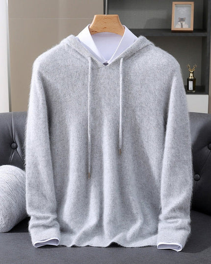 Men's Cashmere Hooded Pullover Knit Sweater - Gray