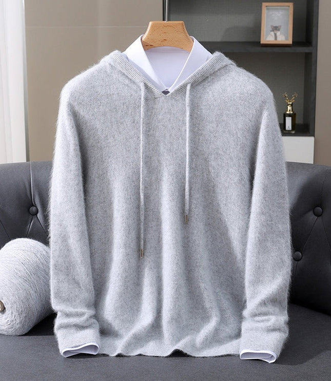 Men's Cashmere Hooded Pullover Knit Sweater - Gray