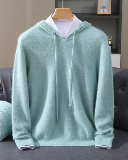 Men's Cashmere Hooded Pullover Knit Sweater - Teal