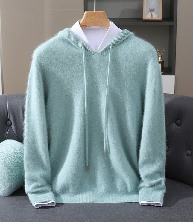 Men's Cashmere Hooded Pullover Knit Sweater - Teal