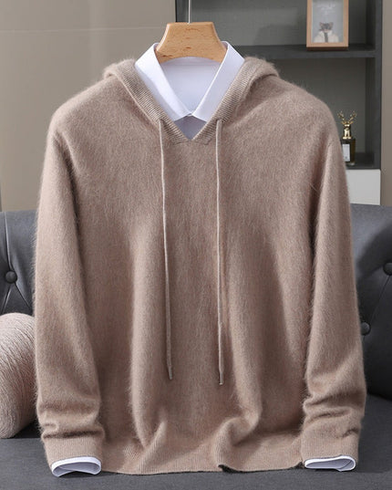 Men's Cashmere Hooded Pullover Knit Sweater - Camel
