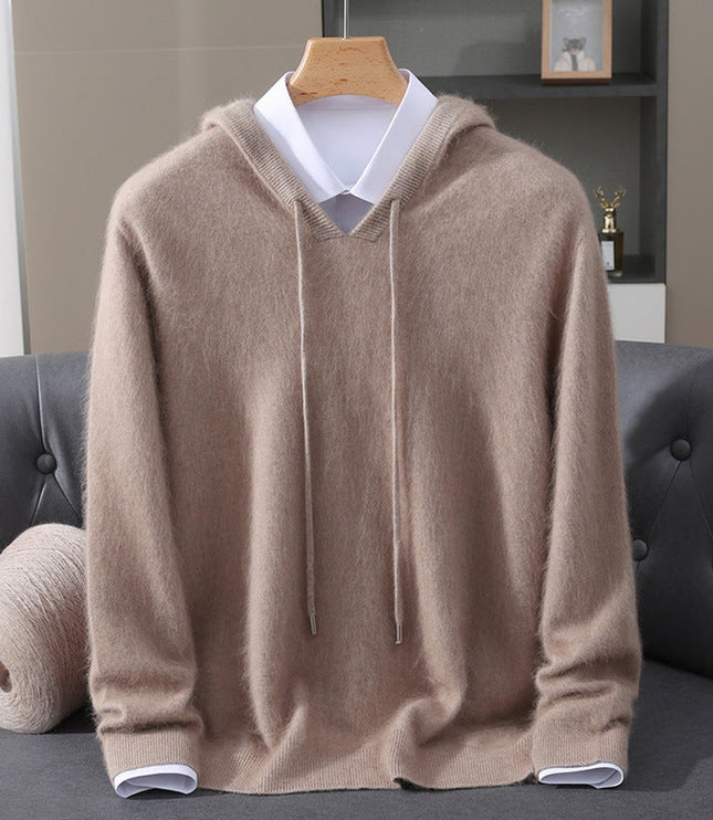 Men's Cashmere Hooded Pullover Knit Sweater - Camel