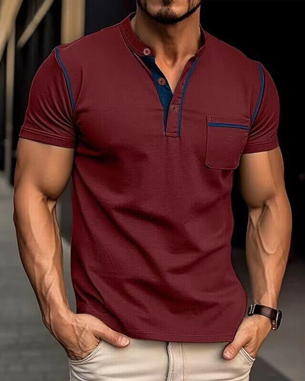 Chemise décontractée Henley pour homme à manches courtes avec poche poitrine