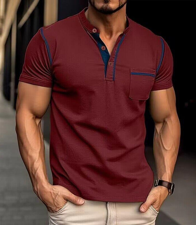 Chemise décontractée Henley pour homme à manches courtes avec poche poitrine