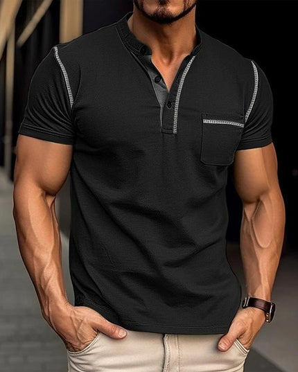 Chemise décontractée Henley pour homme à manches courtes avec poche poitrine