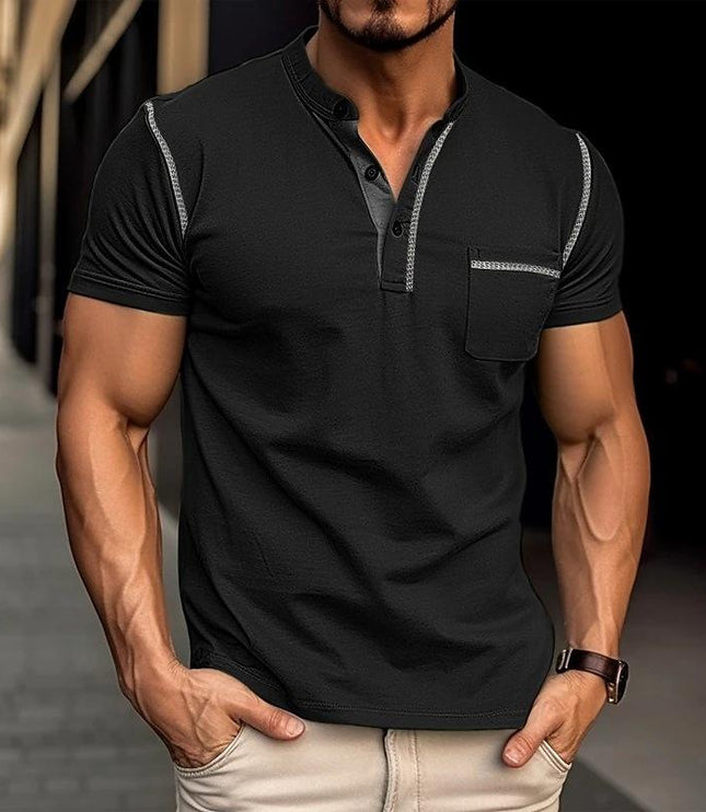 Chemise décontractée Henley pour homme à manches courtes avec poche poitrine
