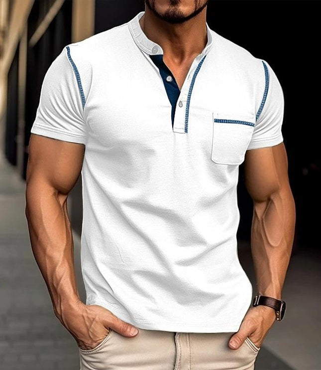 Chemise décontractée Henley pour homme à manches courtes avec poche poitrine